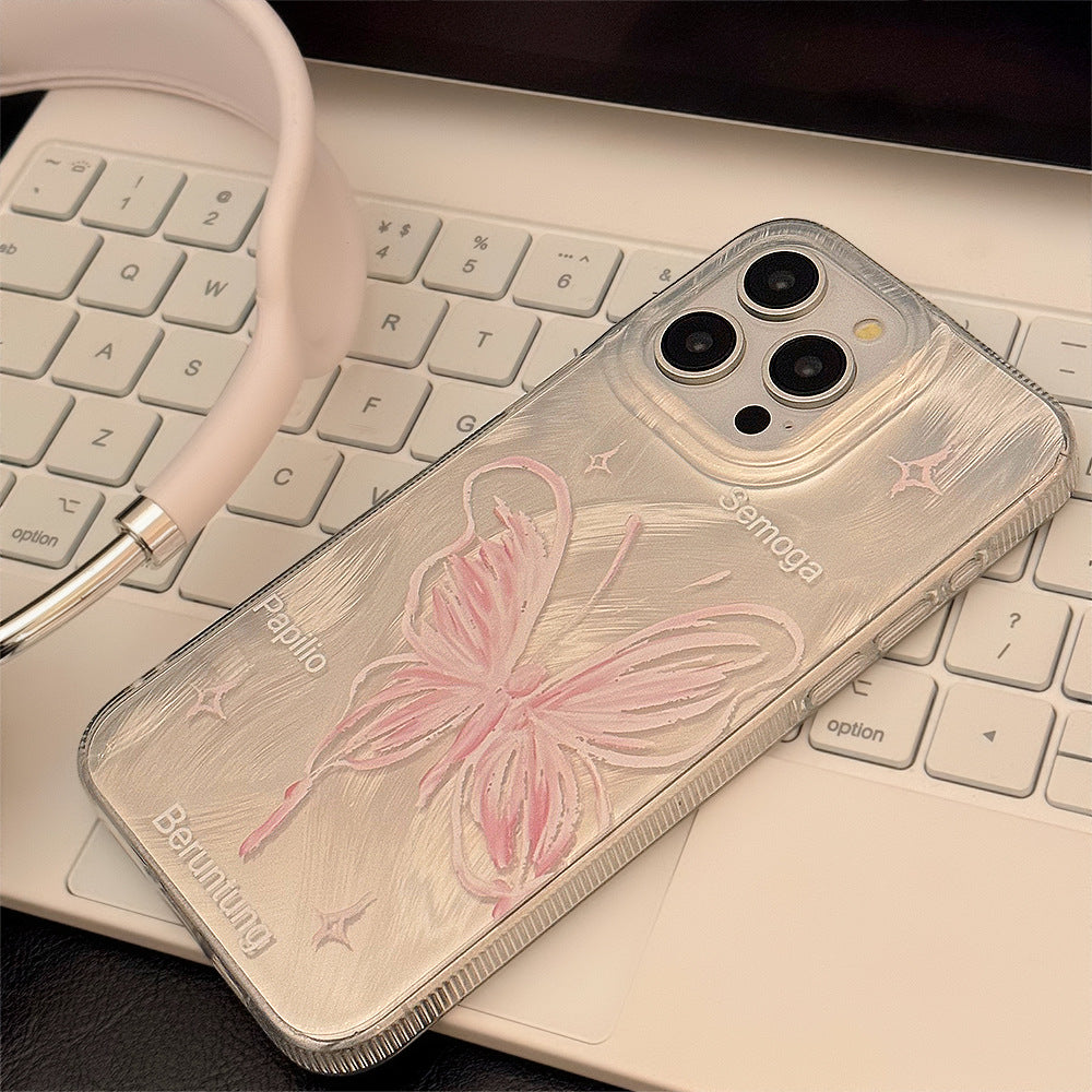 Silver Feather Butterfly Phone Case for iPhone 12-15