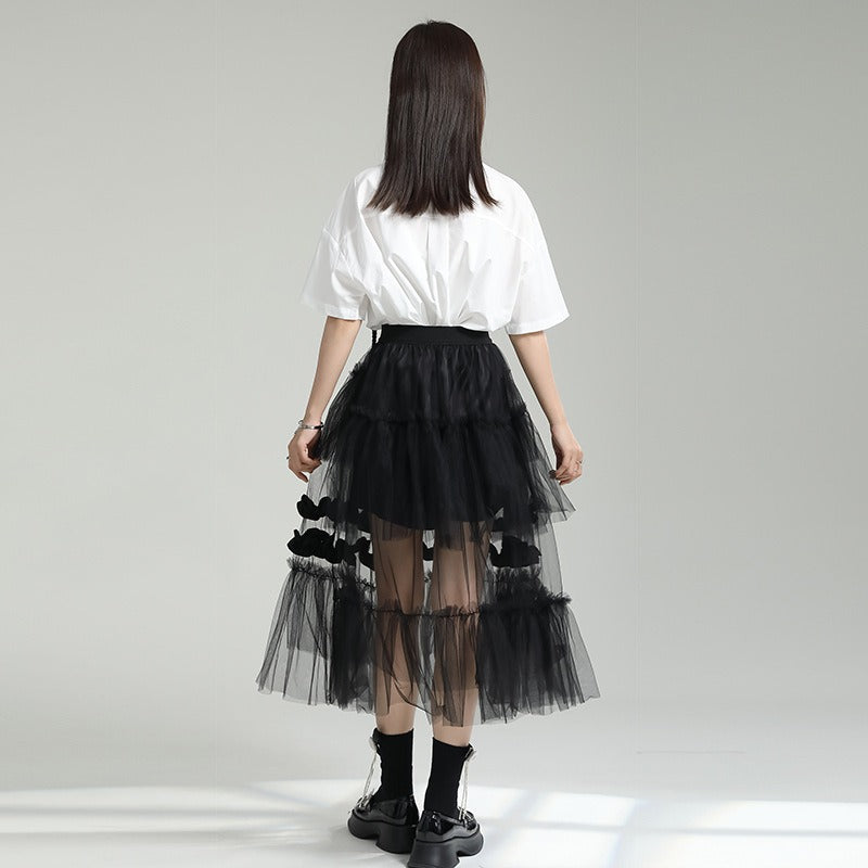 Mesh Patchwork Layered Skirt
