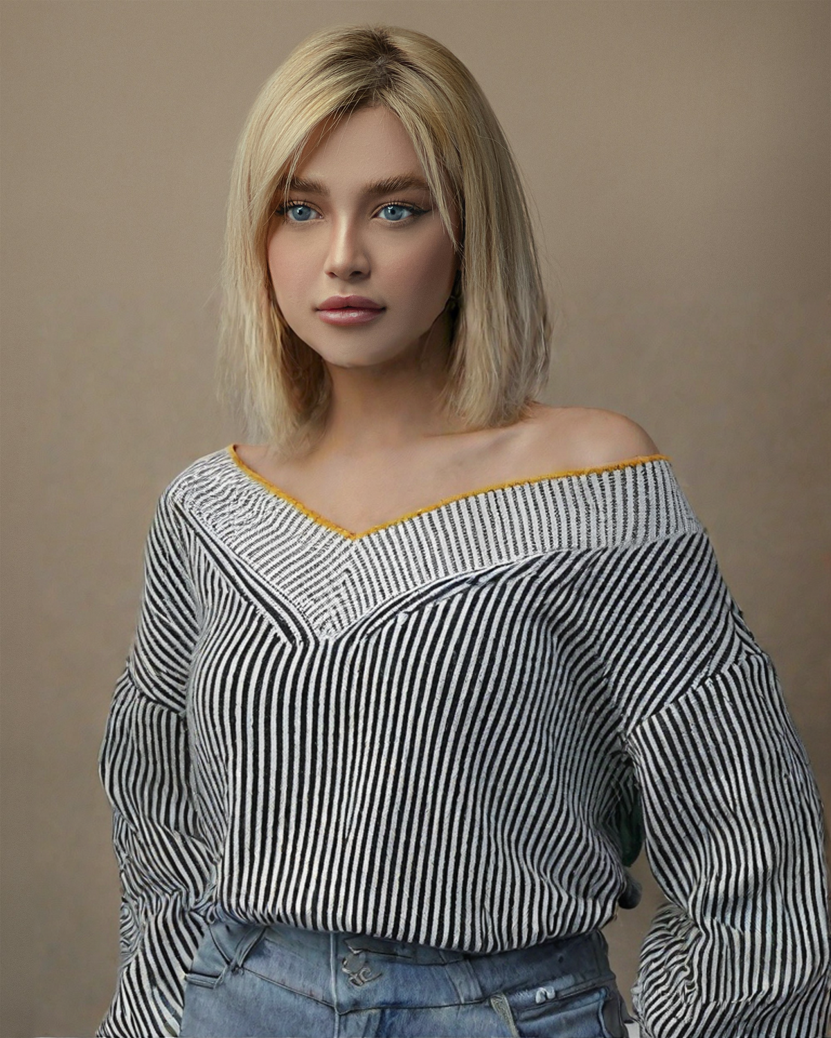 Striped Bat Sleeve V-Neck Sweater