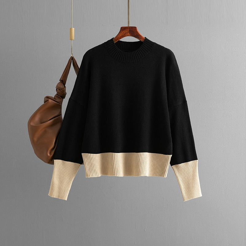 Color-Blocked Round Neck Knit Sweater