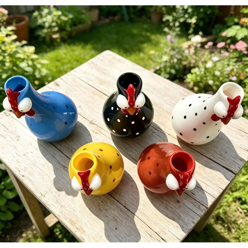 Hand-Painted Rooster Vase Sculpture