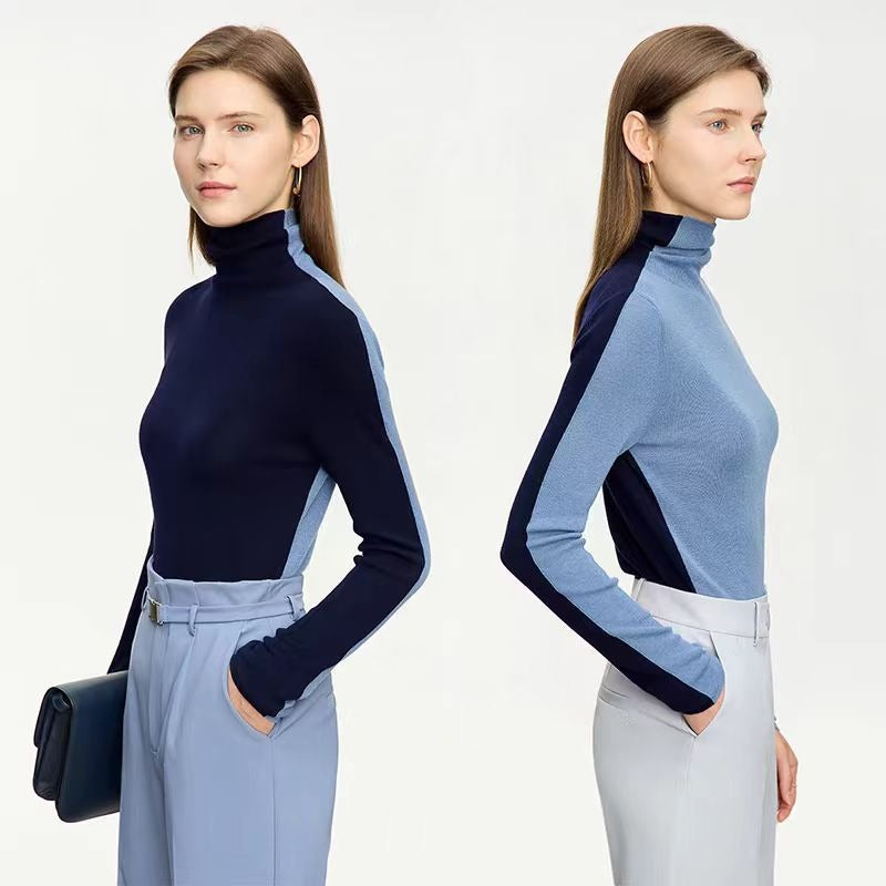 Double-Sided High Neck Knit Sweater