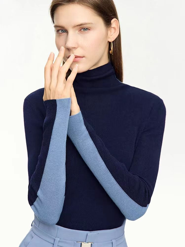 Double-Sided High Neck Knit Sweater