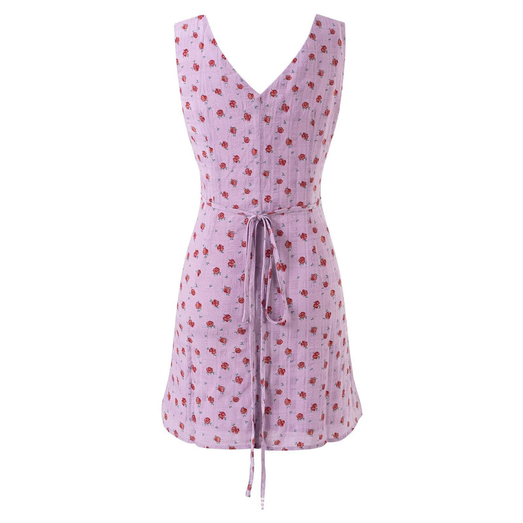 V-Neck Sleeveless Floral Dress