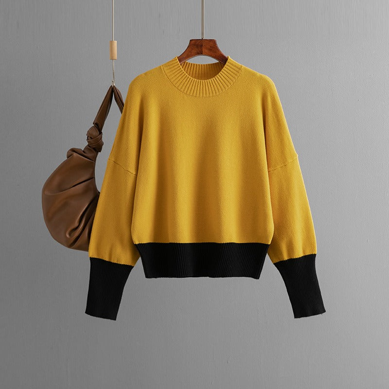 Color-Blocked Round Neck Knit Sweater