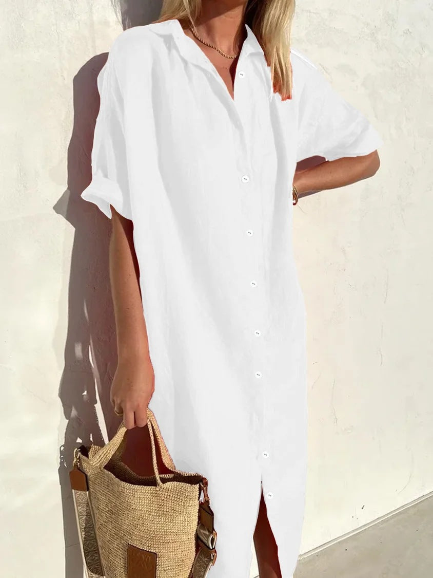 Loose Button-Up Short Sleeve Dress