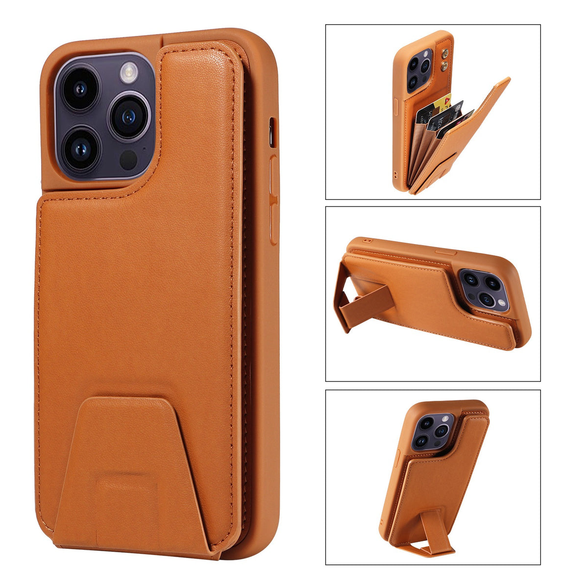 Leather Stand Wallet Case for iPhone 12-15