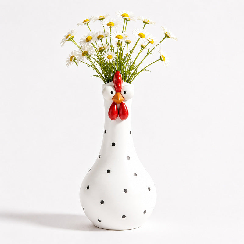 Hand-Painted Rooster Vase Sculpture