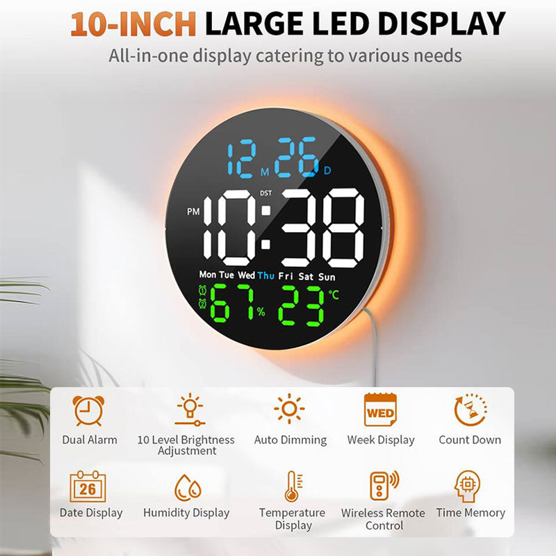 10-Inch Digital Wall Clock with Mood Light