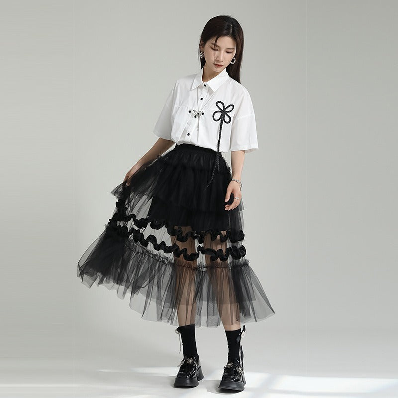 Mesh Patchwork Layered Skirt