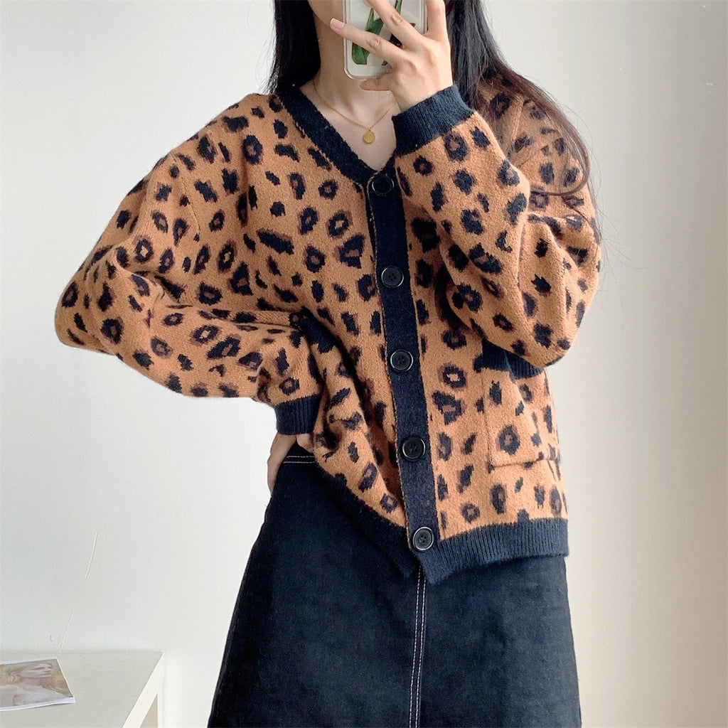 Leopard Print Knit Cardigan Jacket