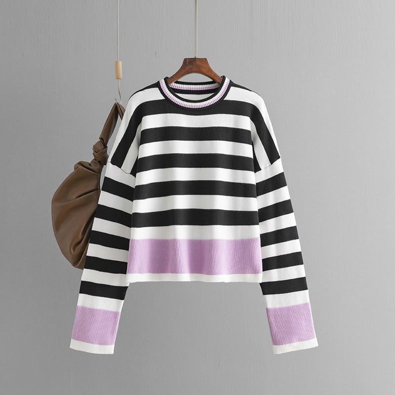 Striped Round Neck Knit Sweater