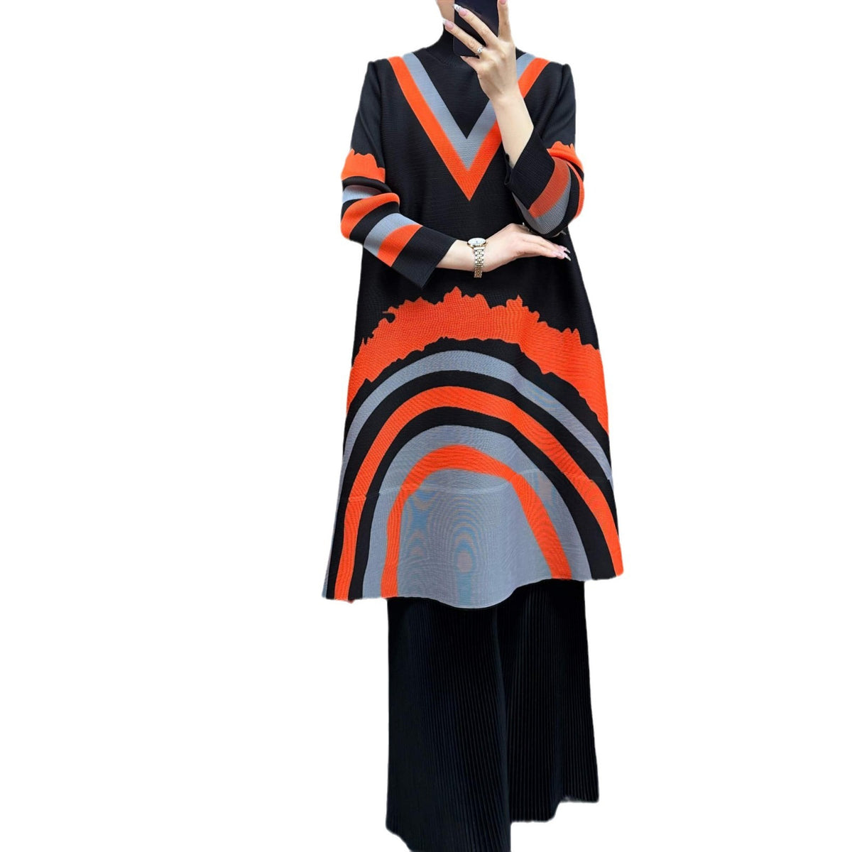 High Neck Rainbow Midi Dress