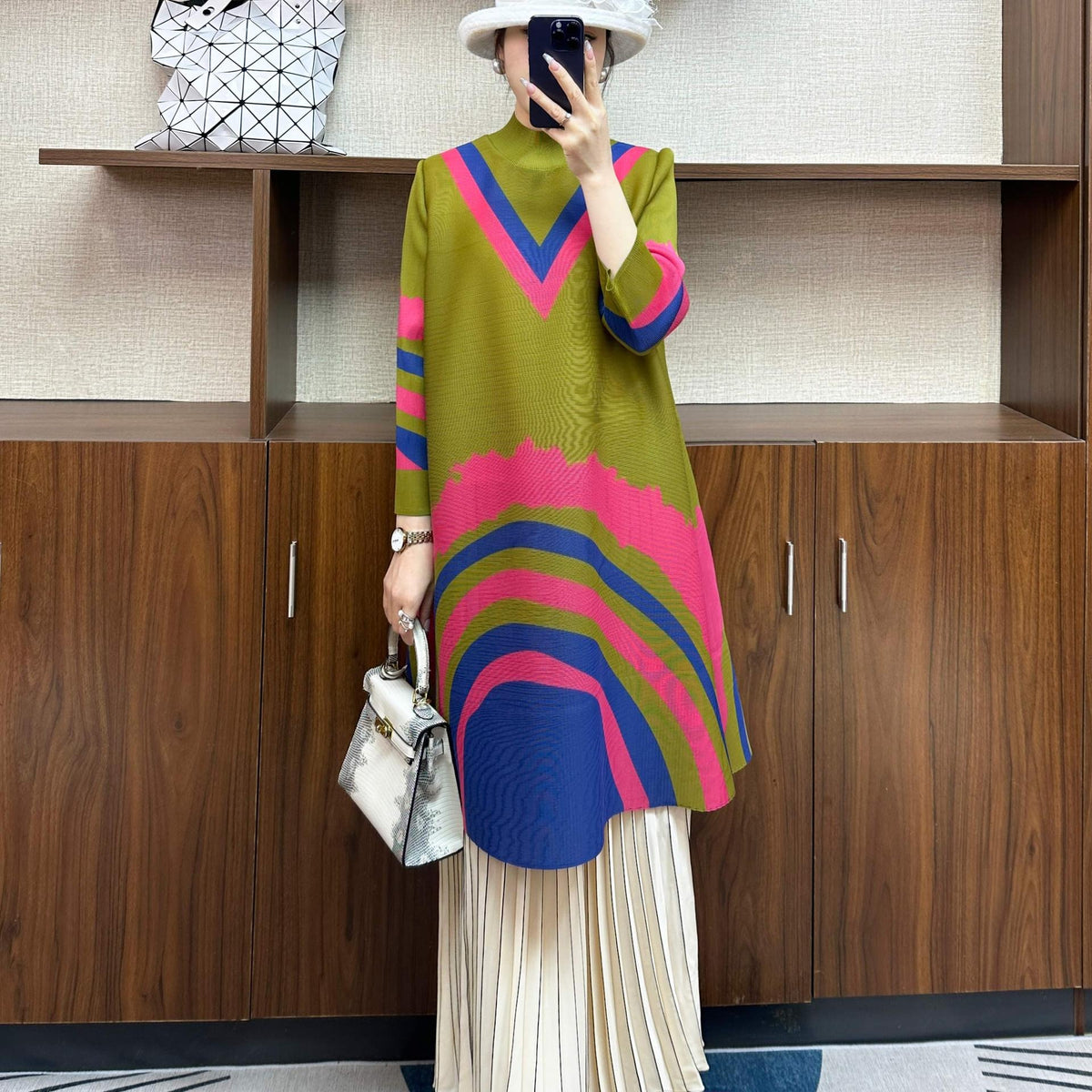 High Neck Rainbow Midi Dress